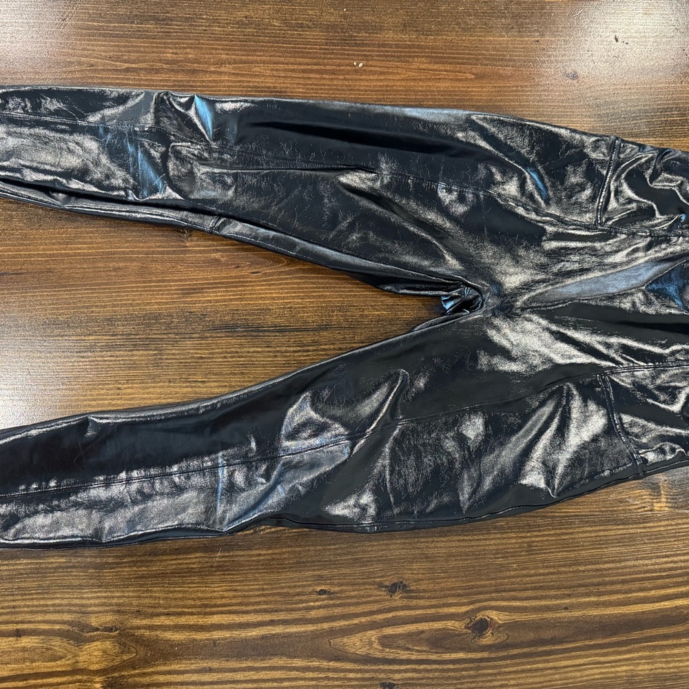 Black Spanx Shiny Leather Pants
